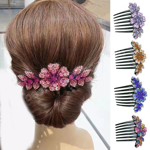 Fermagli per capelli in cristallo di fiori vintage Fashion Hair Maker Pettini per capelli chignon Forcine lucide in plastica per accessori per capelli da sposa da donna