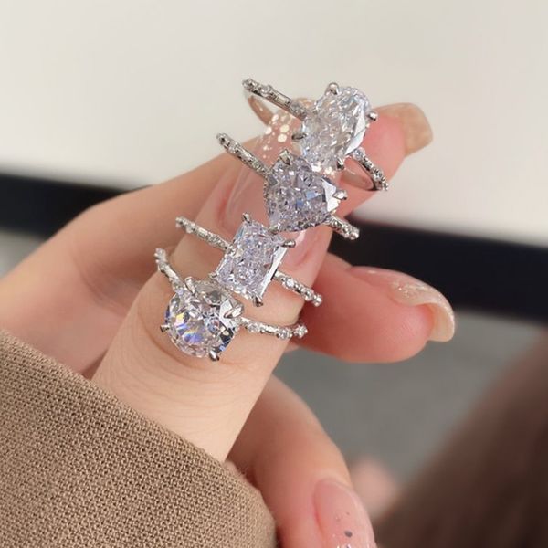 Amor eterno casamento anel de coração designer para mulher real 925 prata esterlina jóias de luxo 8A zircônia cúbica redonda oval diamante casamento noivado anéis femininos caixa de presente