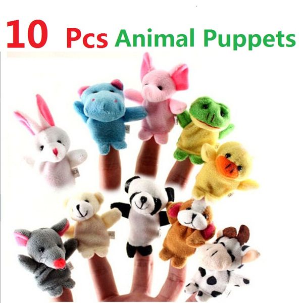 Bambole di peluche 110 pz / lotto Giocattoli per bambini Happy Family Fun Cartoon Animal Finger Puppet Hand Kid Learning Education Figure regalo 221125