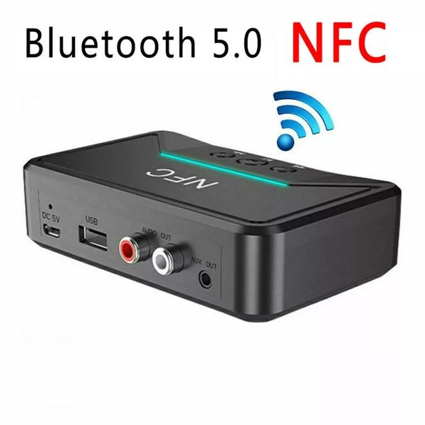 Bluetooth RCA Empfänger 5.0 NFC A2DP AUX 3,5 mm Klinke USB Smart Playback Stereo Audio Sender Wireless Adapter für Car Kit Lautsprecher