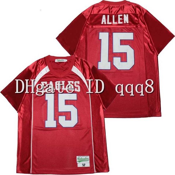 Abbigliamento da football americano universitario di alta qualità 1 HHIGH SCHOOL EAGLES # 15 JOSH ALLEN Maglia rossa 100% cuciture Maglia da football americano Taglia S-XXXL