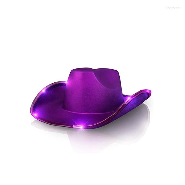 Boinas 449b Fashion Vintage Cowboy Hat Style Western Large Brim Hats Fedora Felt Jazz Acessório com luz LED