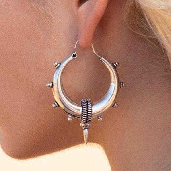 Orecchini pendenti Hiphop Hollow Round Metal Sharp Cone Punk Ear Hoops Gioielli Argento antico Colore Personalità Gypsy