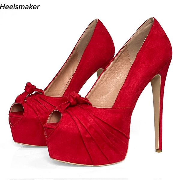 Heelsmaker Nuove donne di arrivo Pompe Suede Slip On Peep Toe Sexy Tacchi a spillo Red Party Shoes Ladies US Plus Size 5-20