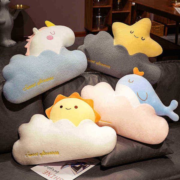 Nova chegada Kawaii Cloud com animais de pelúcia de travesseiro de luxo de desenho leve Toys de nuvens de nuvem Grils Decoração de casa Presente de aniversário J220729