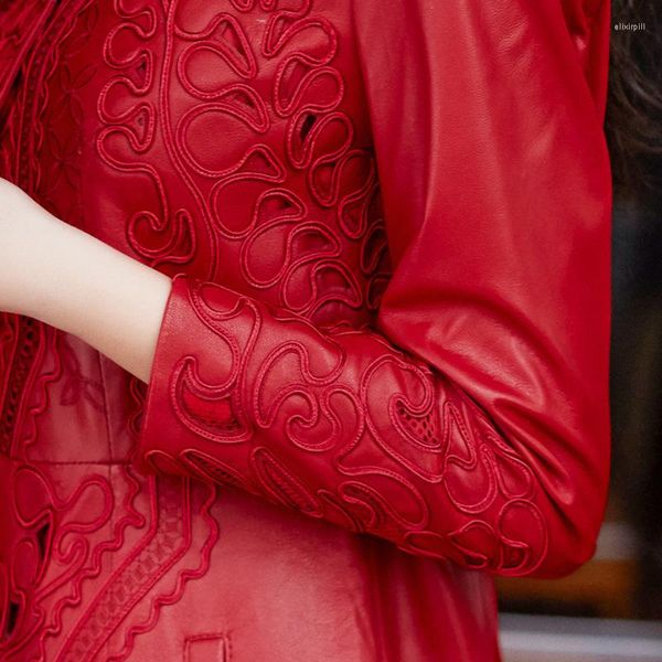 Casaco de pele de carneiro feminino Casaco verdadeiro genuíno roupas mulheres roupas vermelhas femininas de peles coreanas elegantes mais tamanhos zt2183