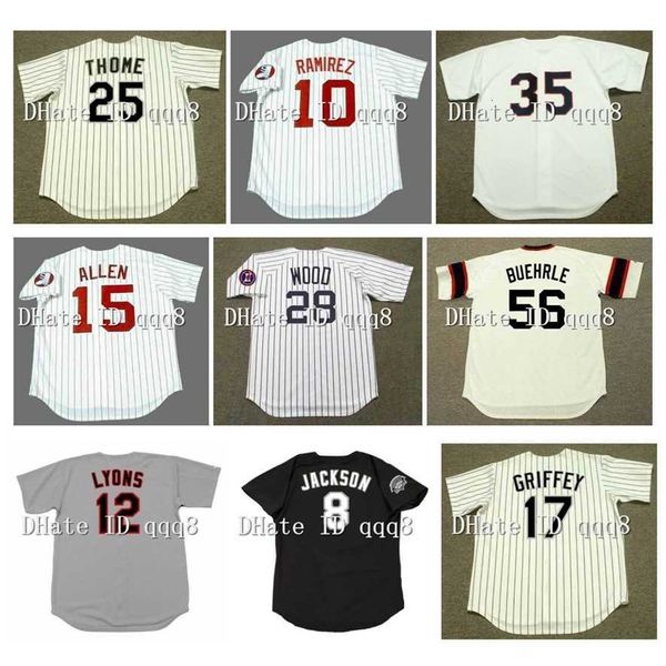 Il baseball universitario indossa una maglia vintage KEN GRIFFEY JR. BO JACKSON PAUL KONERKO RICHIE ALLEN RON SANTO WILBUR WOOD FRANK THOMAS MARK BUEHRLE Jack McDowell Ron KITTLE