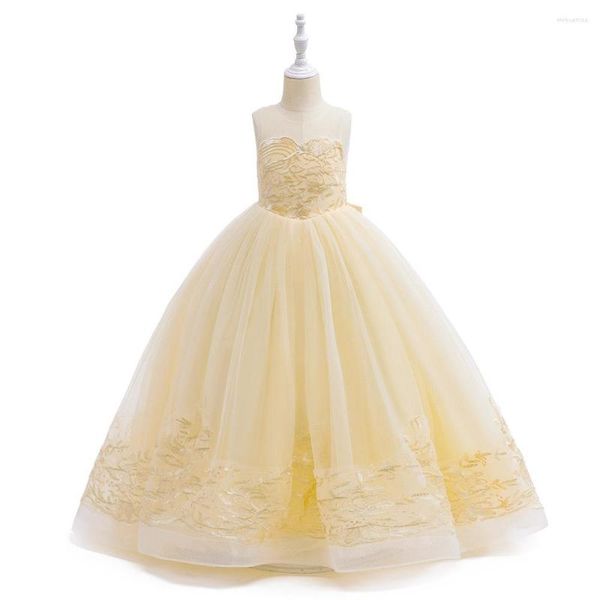 Vestidos de menina Princesa Princesa Puffy Bordado Comunião da banheira de flor para manto de casamento cerimonie