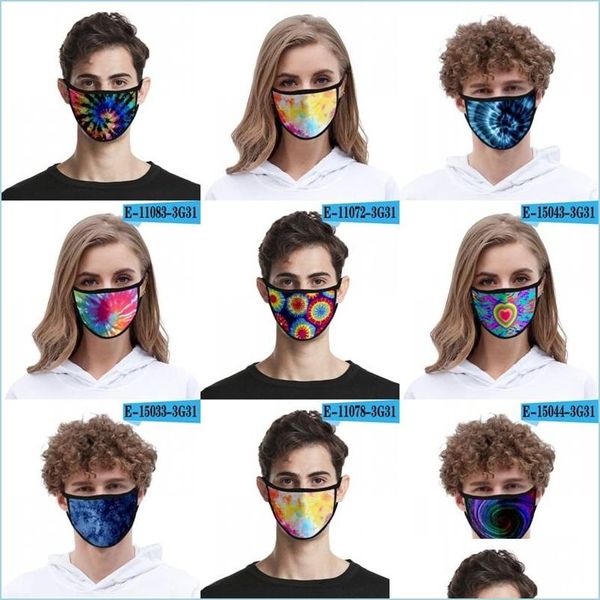 Maschere di design Maschera di garza tinta in cravatta 3D Panno di seta di ghiaccio Respirazione antipolvere Mascarilla Sport Sci Riutilizzabile Lavabile Hanging Facemask Fas Dhpw4