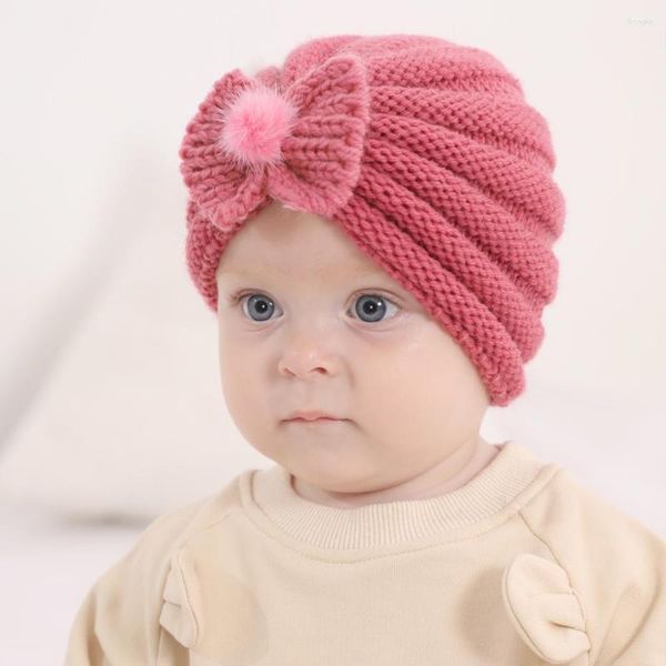 Acessórios para cabelos Baby Hedging Helging Kids Hats Winter Feianos Crianças Capinho de malha de lã quente para meninas meninos cor Solid Bowknot mais quente