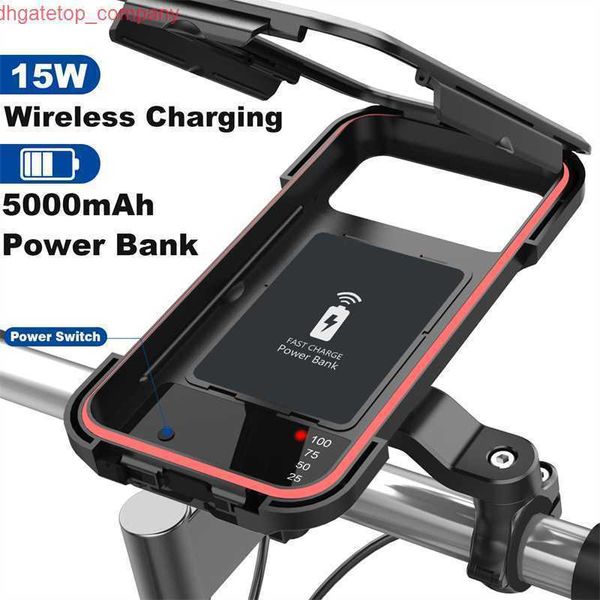 Auto 15W Drahtlose Ladegerät Motorrad Fahrrad Telefon Halter Wasserdichte Fahrrad Lenker Halterung Tasche 5000mAh Handy Unterstützung Halterung stehen