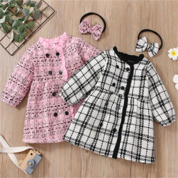 À la mode bébé filles robe Double boutonnage enfants manteau fête printemps automne à manches longues enfant en bas âge robes mignon enfants vêtements