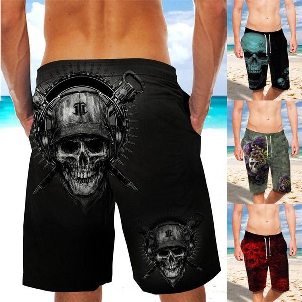 Herren-Shorts, 3D-Schädel-Aufdruck, für Fitnessstudio, schnell trocknend, Cargo-Badehose, Laufhose, lässig, Beachwear, Board, athletisch, kurz