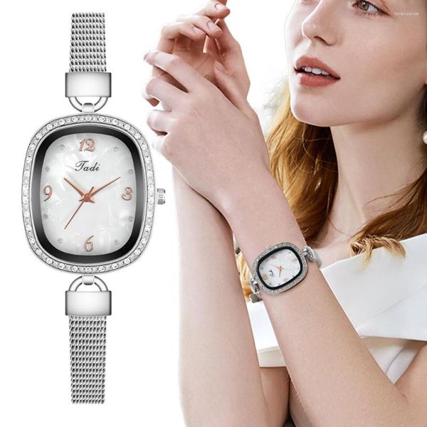 Нарученные часы Классические серебряные женщины модные часы минималистичные квадратные дамы простые из нержавеющей стали сетчатой ​​ремешок Женщина Кварцевые часы