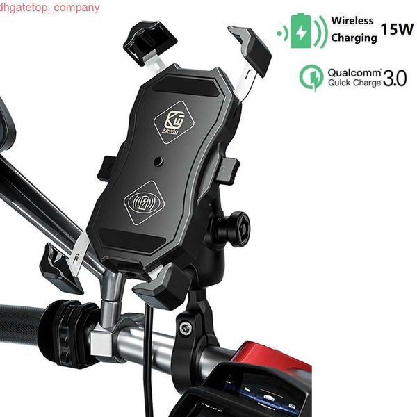 Car 2022 Supporto per telefono moto aggiornato 15W Caricatore wireless USB QC3.0 Supporto per smartphone per bici a ricarica rapida Supporto per cellulare 360