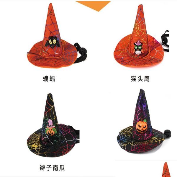 Abbigliamento per cani Abbigliamento per cani Cappelli per animali di Halloween con pipistrello di zucca Ornamenti di gufo Cappelli per cani di gatto Festa in costume Cucciolo Decorazione della testa di gattino 47 Dhfpj