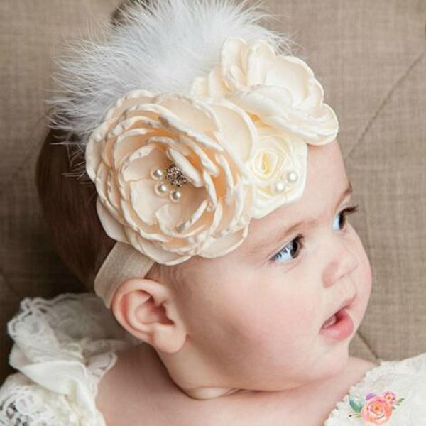 16045 Infant Baby Mädchen Stirnbänder Blumen Feder Elastisches Stirnband Kinder Kopfbedeckungen Babys Schönheit Stirnbänder Kinder Haar-accessoire