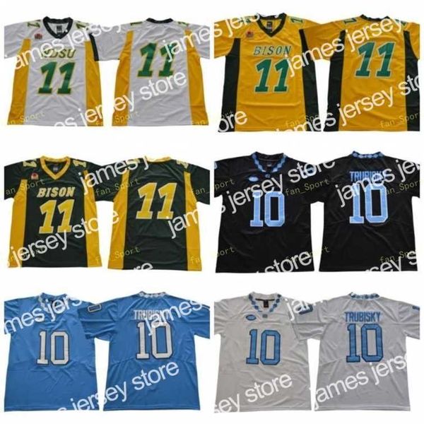 American College Football Wear Nik1 NCAA NDSU Bison College 11 Carson Wentz Jersey Uomo North Carolina Tar Heels Football 10 Mitchell Trubisky Maglie UNC Nero Blu W