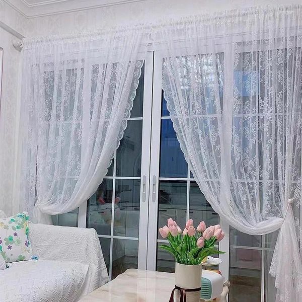 Cortina 1pc Cretans de renda branca para quarto Voile Floral Tulle Room Decoração de casamento Decoração de chuveiro Janela de janela