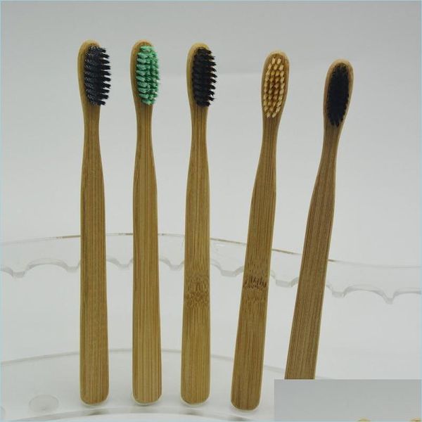 Brosses à dents jetables Brosse à dents en bambou souple Nettoyeur de langue Brosses à dents pour prothèses dentaires Poignée en bambou respectueuse de l'environnement El Room DH34K