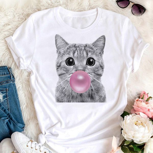 Горячая летняя модная мультипликация кошачья кошачья принт подростковой студент-футболка с коротки