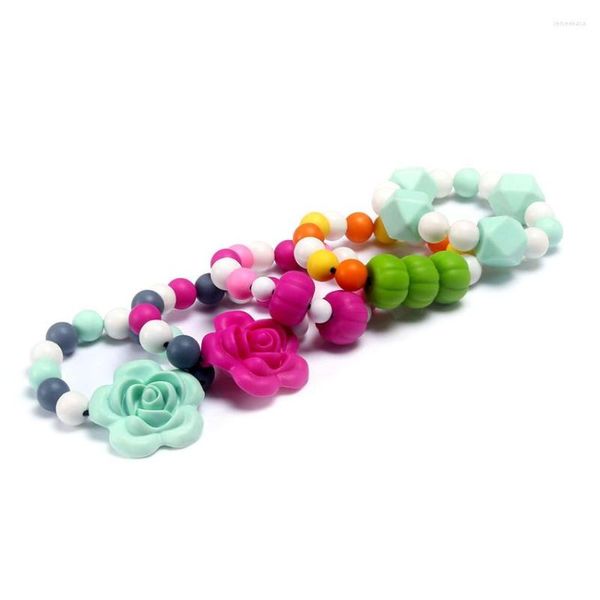 Strand MHS.SUN 1PC Lebensmittelqualität Silikonperlen Baby Armband mit weichem Beißring Blumenschmuck Kinder Zahnen Kauspielzeug ST5010