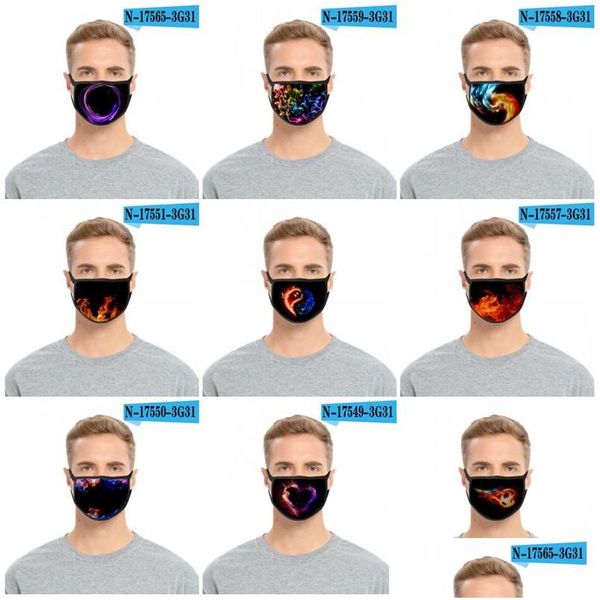 Designer-Masken, waschbare Atemschutzmaske, wiederverwendbar, Mascarilla-Baumwolle, Gesichts-Mund-Maske, hängendes Ohr, Flammendruck, neues Muster, Unisex, Dhgarden Dhreh