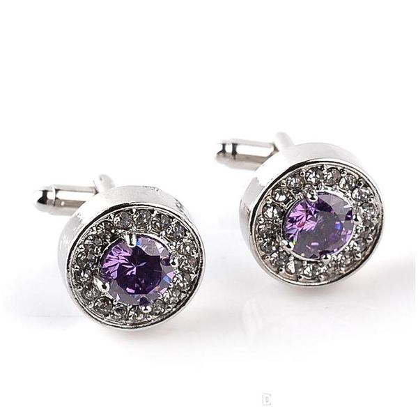 Cuff Links Luxury Highgrade Jewelry Mens branco Purple esmalte os abotoaduras de cristal Round Wedding Party Butão de camisa francesa Dhcrb