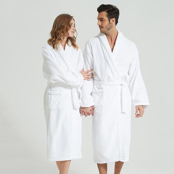 Indumenti da notte da uomo Accappatoio invernale Accappatoio bianco spesso Asciugamano lungo in pile Caldo manica femme Vestaglie per la casa Kimono