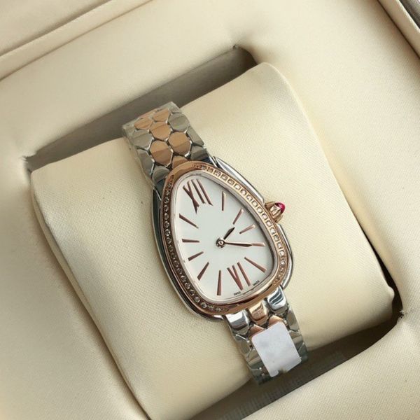 Beliebte Frauen Quartz Watch Mode 33mm Edelstahl Gold Watch Plate wasserdichte Persönlichkeit Girl Snake Diamond Moissanite Designer Uhren 2022