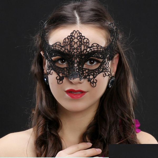 Maschere per feste Mezza faccia Maschera di pizzo Donne Sexy Masquerade Eyemask Maschere per feste di ballo nere Forniture natalizie di compleanno Consegna a domicilio Dhx0Q