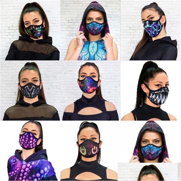 Designer-Masken Mascherine Planet-Druck Atmungsaktive Staub-Gesichtsmasken Schwarzer Stoff Waschbare Atemschutzmaske Faltbar Anti-Rauch Reu Dhgarden Dhpix