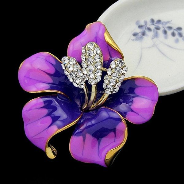 Pinos broches broches de flores de diamante pinos cor esmal