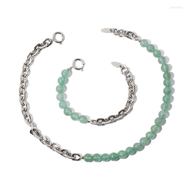 Цепи латунные платиновые ретро -темперамент свежий браслет светло -световой роскошный зеленый натуральный каменный сшивающий цепное ожерелье для женщин