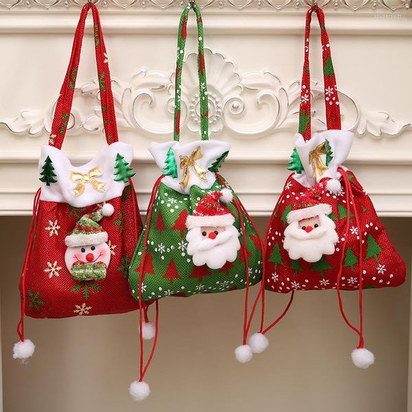 Decorazioni natalizie Sacchetti regalo in tessuto Tote Bag Babbo Natale Pupazzo di neve Alce Orso Decor per la casa Pendenti appesi Ornamenti natalizi