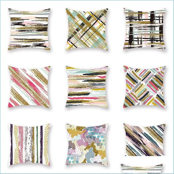 Kissenbezug Aquarell Geometrie Muster Pillowslips Fall Pfirsich Veet Goldene Farbe Auto Kissenbezug Haushalt Sofa Bett Kissen Er 4Sxb L Dhdnb