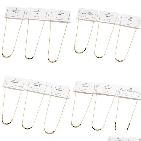 Anhänger-Halsketten Morsecode-Halskette mit Kartenperlen auf Seide Mes Freundschaftsketten Inspirierende Geschenke für Frauen Drop Delivery 2 Dh0Ao