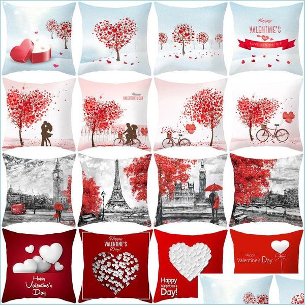 Kissenbezug Valentinstag Pfirsichhaut Wurfkissenbezug Eiffelturm Buchstabe Herz Baum Designs Dekokissen ER Sofa Autokissen Dh1Qt