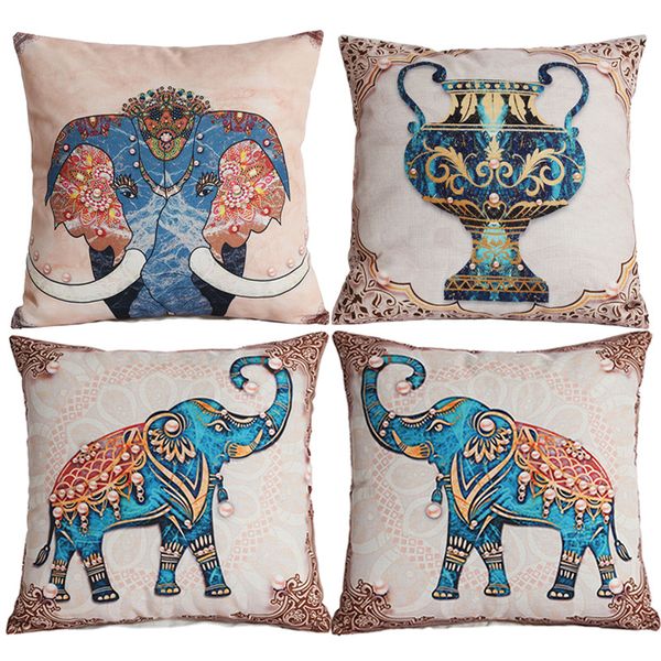 Travesseiro de estilo étnico Caixa de elefante de elefante Cushion Cushion Capa de cabeceira de cabeceira da cintura do escritório