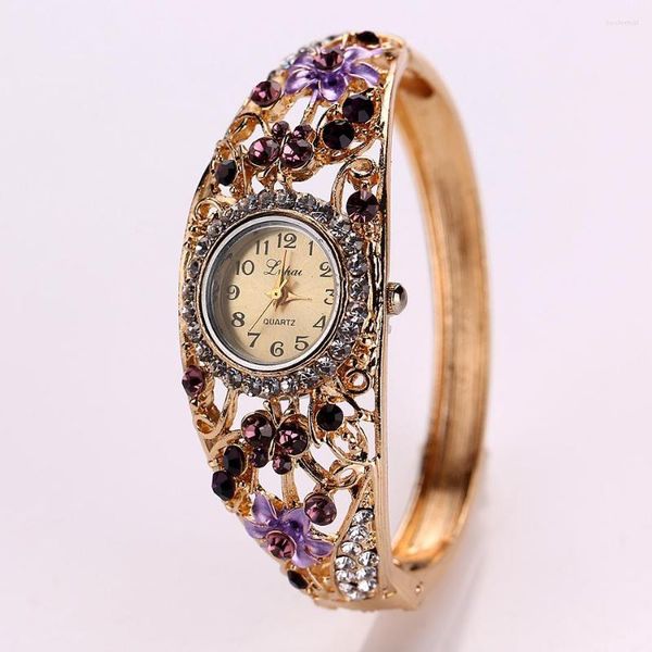 Orologi da polso Moda Ginevra Fiori Orologi Donna Abito elegante Bracciale al quarzo Orologio da donna Orologio da polso con diamanti in cristallo W08