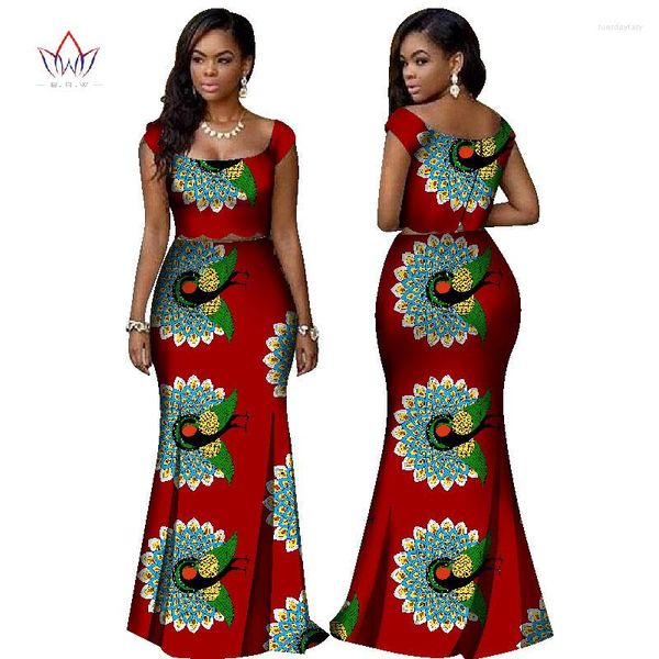 Abbigliamento etnico Stampa africana Set a due pezzi Abiti Dashiki per le donne Bazin Colletto quadrato Gonna corta senza maniche e top WY1168