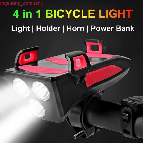 Carro multifuncional 4 em 1 Luz de bicicleta Usb recarregável Bike LED Bike Bike Horn Helder Bank 4000mAh Luz de ciclismo