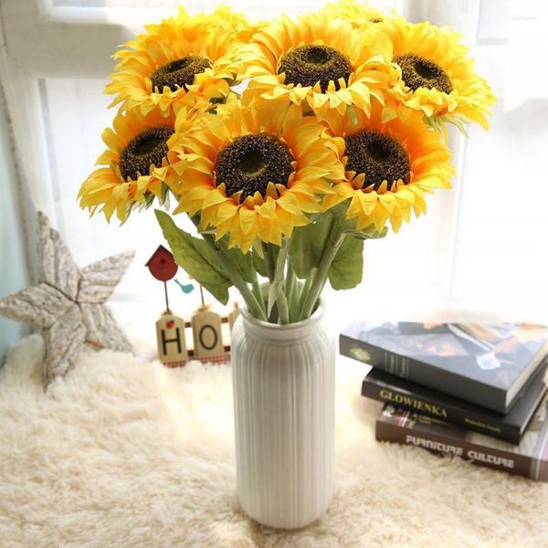 Flores decorativas 1-13 cabeças de seda girassol amarelo buquê artificial de festas em casa Diy Casamento de decoração floral acessórios Bolas de flores falsas