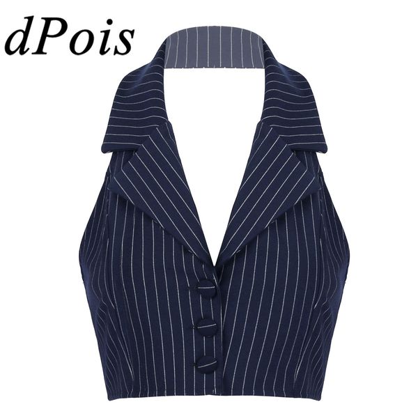 Gilet da donna Womens Stripe Elegant OL Gilet Suit Vest Halter Neck Scollo a V Office Ladies Crop Top Business Abiti da lavoro formali Mujer 221125