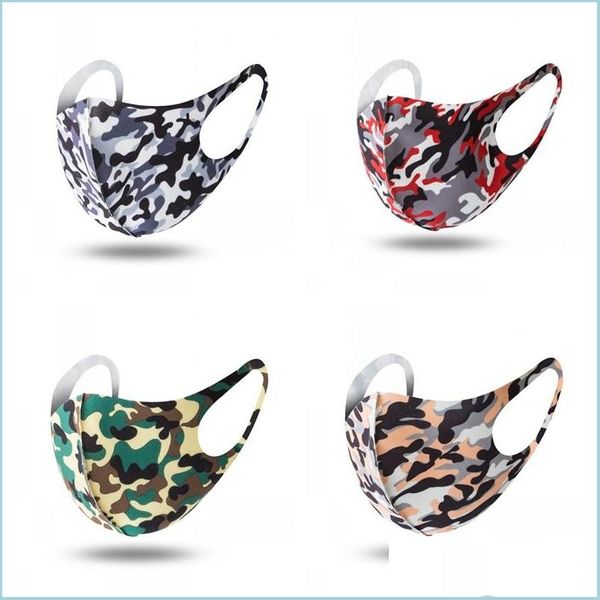 Maschere di design Durevole Coppia Bocca Maschera Pieghevole Camo Stampa Anti Splash Polvere e vento Respiratori Sunsn Protezione Maschere per il viso Mas Dh9Ii