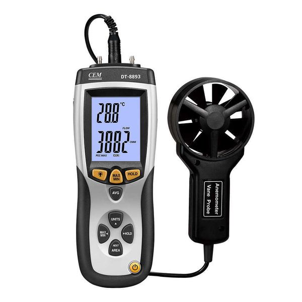 CEM DT-8893 CMM/CFM 0-30M/S Velocidade do vento Direção do medidor de ar ou velocidade mais temperatura ambiente Anemômetro digital de vento