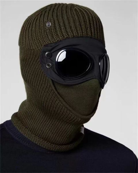 Gorro de capuz com quebra-vento de duas lentes, máscara masculina de malha de algodão para uso externo, gorro de malha masculino gorro de malha quente e grosso forrado boné de inverno masculino unissex