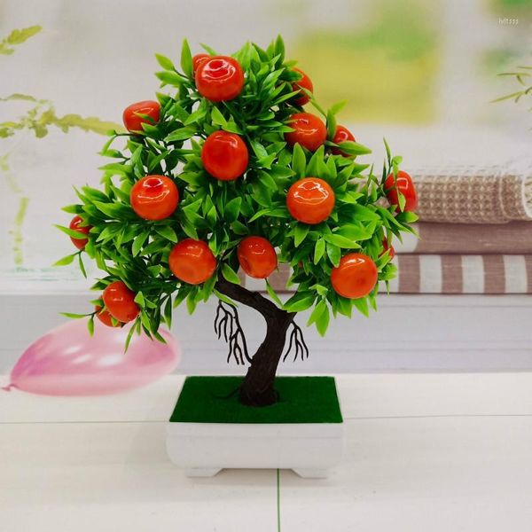 Dekorative Blumen Bonsai Künstliche Pflanzen Mandarine Blühender Obstbaum im Topf für Hausgarten Hochzeitsdekoration Fake Plant Craft