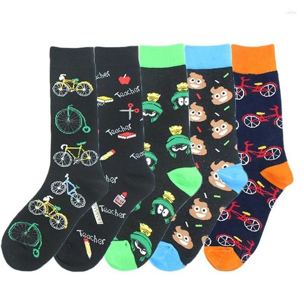 Meias masculinas novidade homens coloridos homens engraçados de algodão papelaria cocô desenho animado Sock criativo Harajuku Trendy Sox Presente de Natal