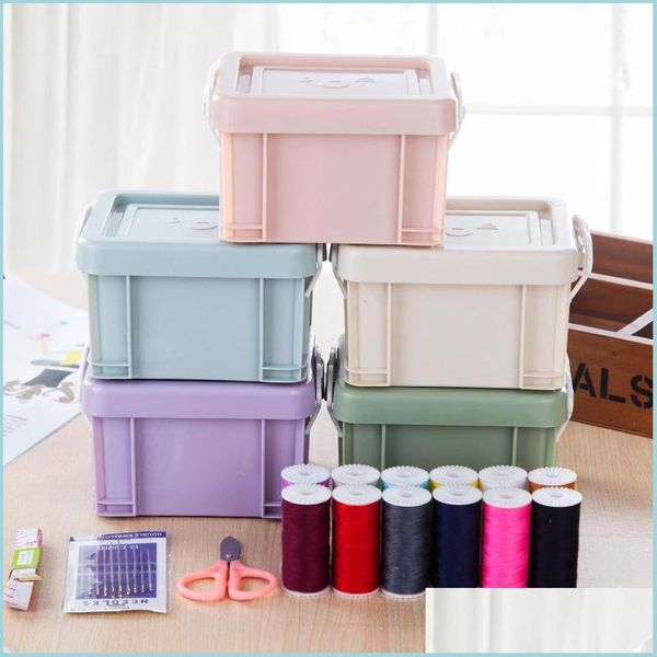 5 7Bx Dhklq Stoff und Nähen MTI-Funktion Aufbewahrungsboxen Kits Colourf tragbare Haushalt Nadelfäden Box Set 15-teiliges Nähset DIY-Werkzeug